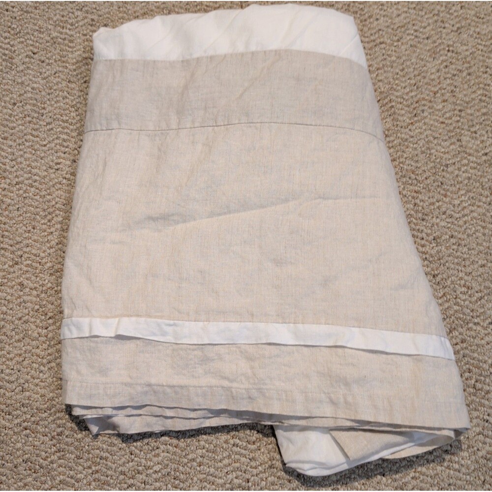 Pottery Barn Linen Cotton Tiered Bed Skirt Queen Beige White Classic Minimalist